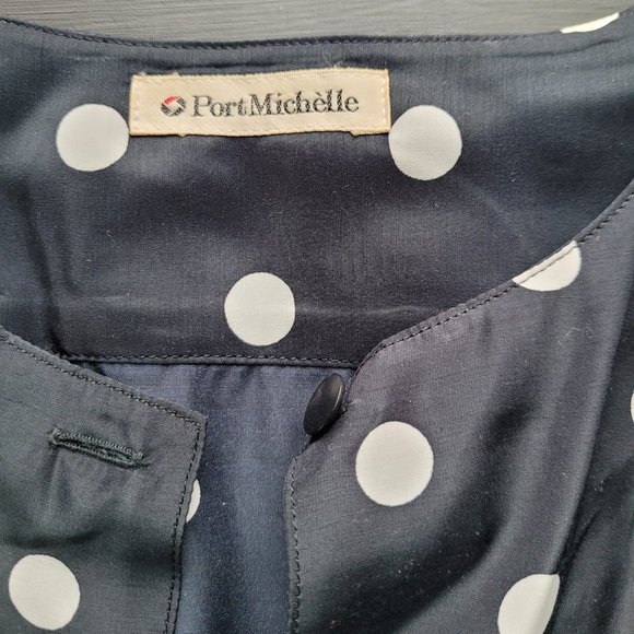 Vintage 80s Graphic Black Polka Dot Secretary Dress - Picture 3 of 15